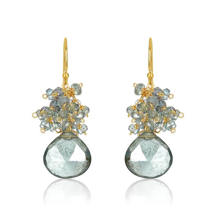Moss Aquamarine Cluster Earrings for wholesale by Mabel Chong