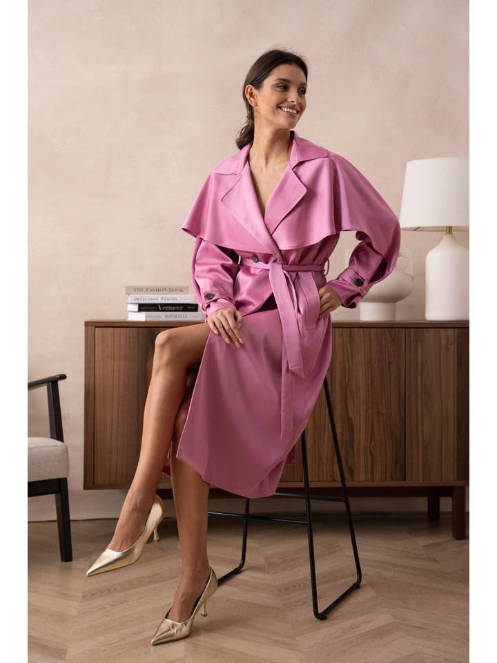 Attentif Paris - Venta al por mayor Gabardina - Mujer - Gabardina larga de satén con cinturón13