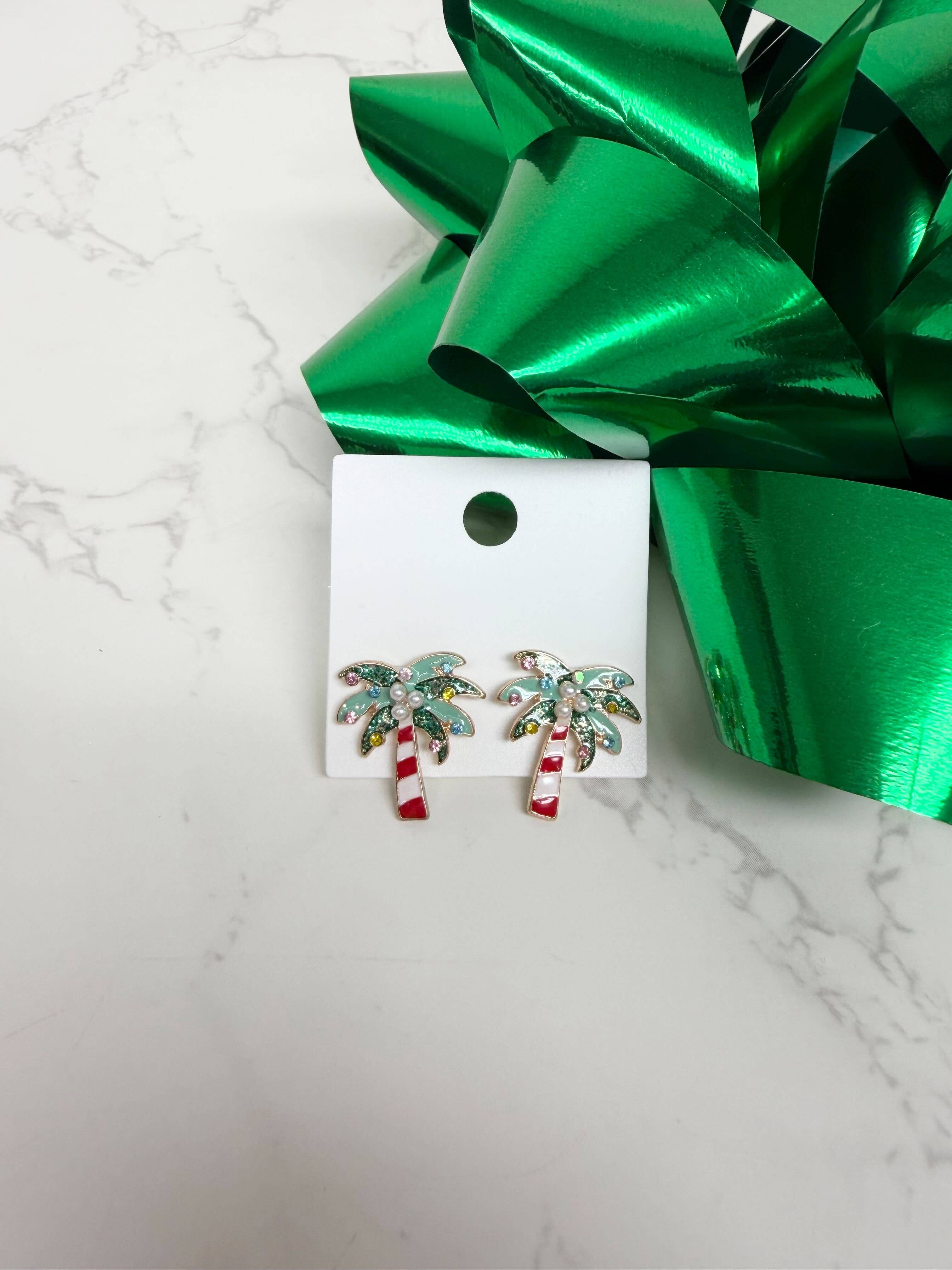 Prep Obsessed Wholesale - Wholesale Stud/Post Earrings - Christmas Palm Tree Stud Earrings