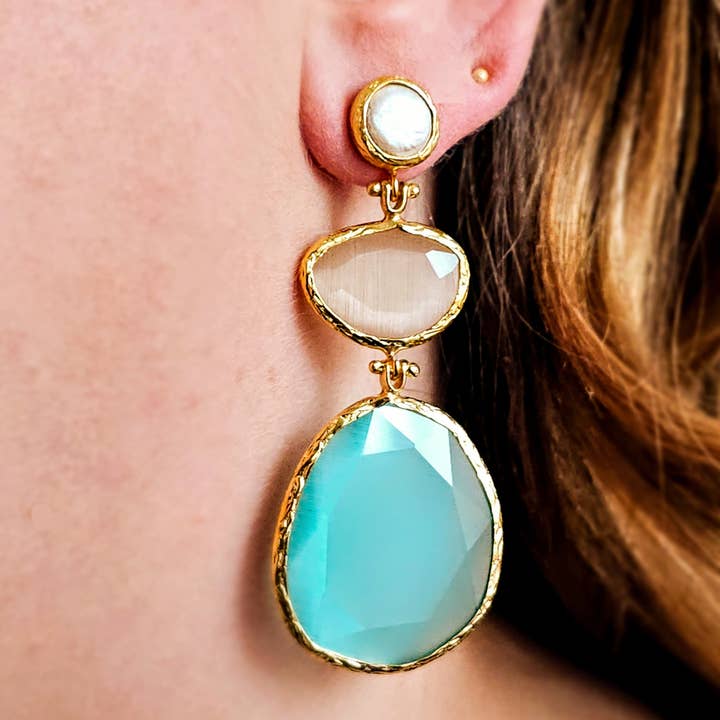 Brinco Linha Glow Verde Mar • Nude • Pérola por atacado de Happy Lona