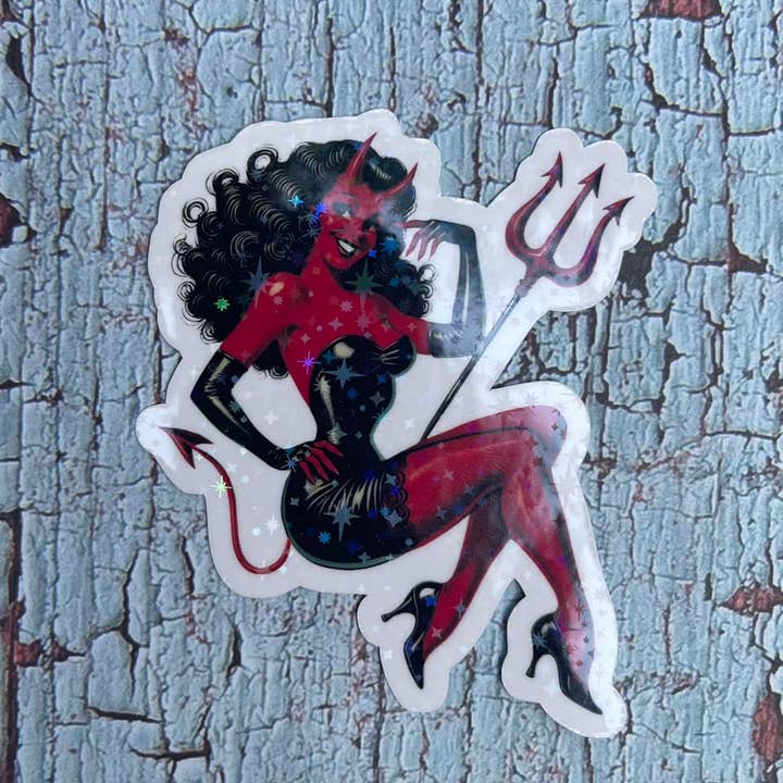 Prairie Chicken Sticker Shop & Gifts - Wholesale Sticker - Devil Pinup Girl Die Cut Vinyl Sticker