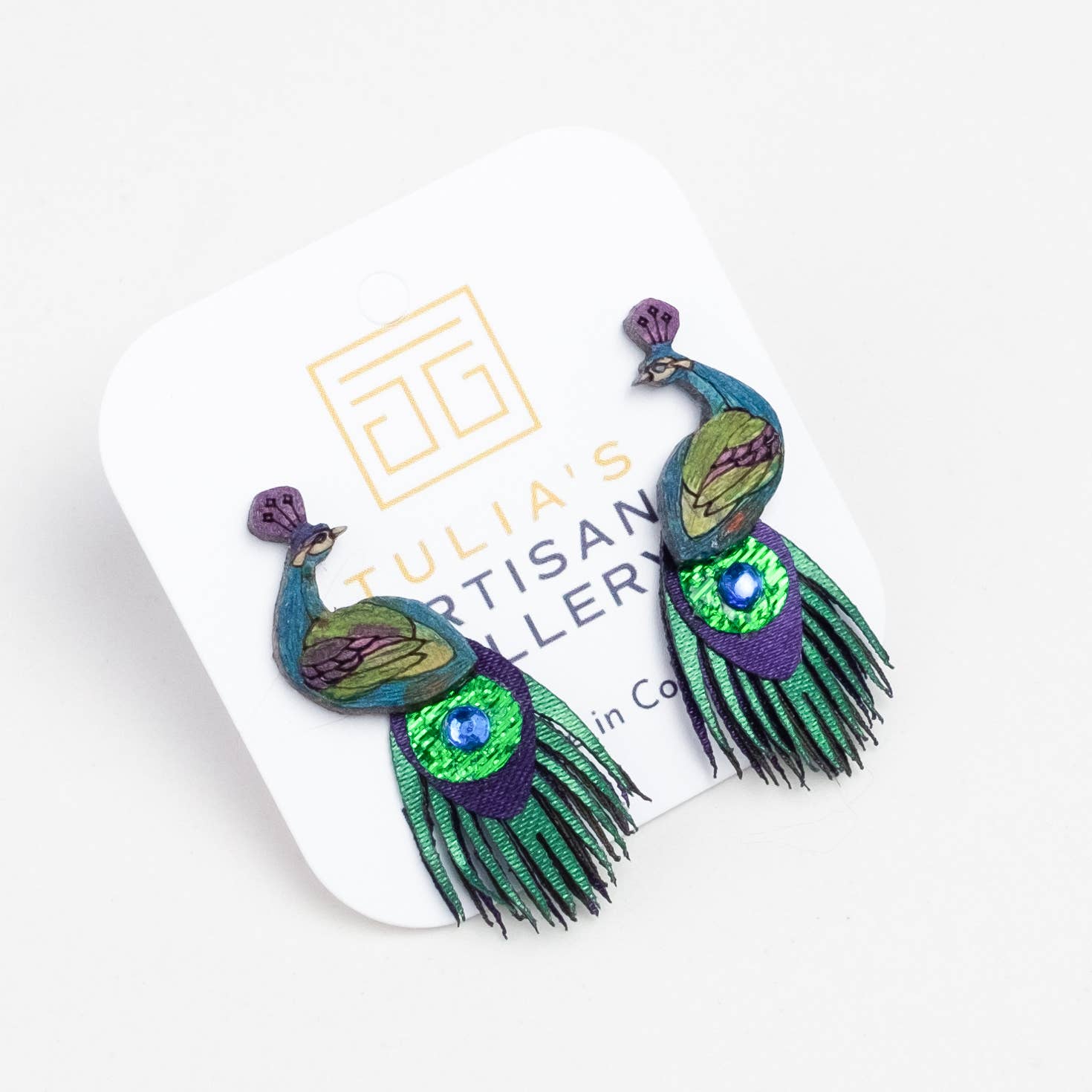 Tulia's Artisan Gallery - Venta al por mayor Pendientes colgantes - Pendientes Peacock - SM2