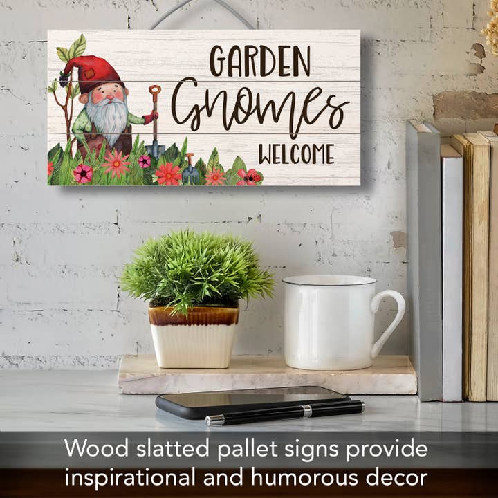 Conimar Promotions - Wholesale Sign - Garden Gnomes Decorative Slatted Pallet Wood Sign 12" by 6"1
