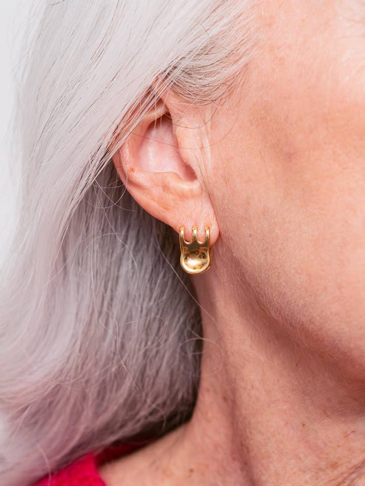 Mini Claw Clip Hoops in 18K Gold Plated Stainless Steel for wholesale by Coco Clem