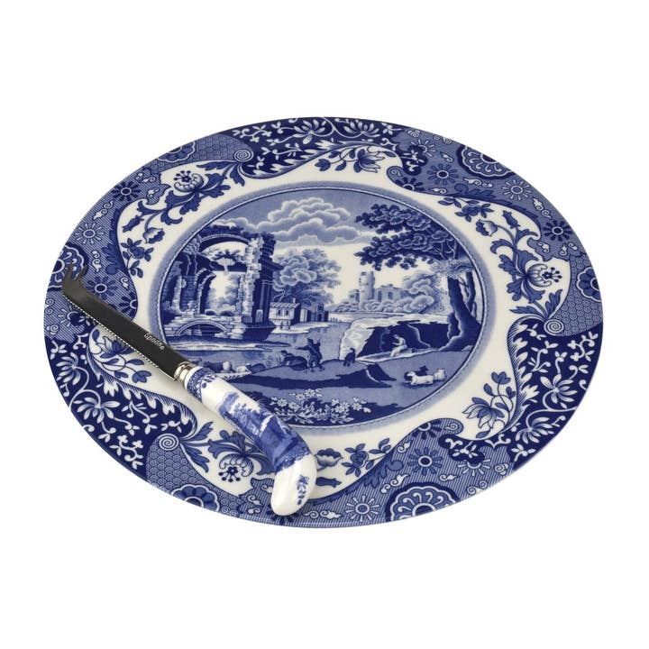 Portmeirion, Spode, Pimpernel, Nacthmann, Wrendale Designs - Wholesale Cheese Board - Spode Blue Italian 2 Piece Cheese Plate With Knife