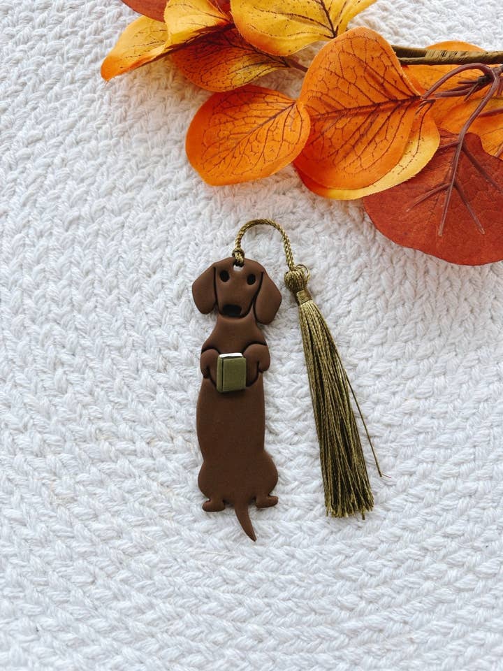 Dachshund Book Clay Bookmark | Bookish for wholesale by Bayside Clay