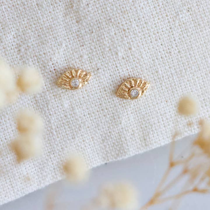 Mini CZ Evil Eye Stud Earrings for wholesale by Mesa Blue