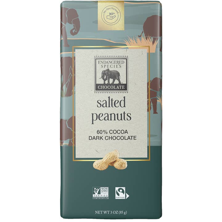 Delectable Samplings - Wholesale Chocolate Bar - Elephant - Salted Peanuts + 60% Dark Chocolate, 3oz