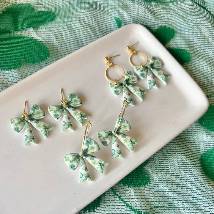 SeizeTheClayJewelry – wholesale Dangle earrings – Clover Bow Earrings, Shamrock Bow Earrings, Lucky Bow8
