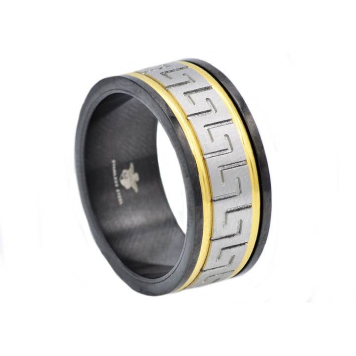 Men's Gold And Black Stainless Steel Ring for wholesale by Blackjack Mens Jewelry