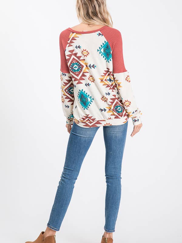 IVORY T8069-SOUTHWESTERN PRINT SWEATER for wholesale on Faire6