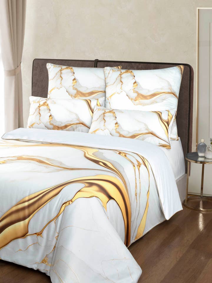 Deluxe sängkläder 100% bomull Mako Satin Marble Vit för wholesale av Aymando Home