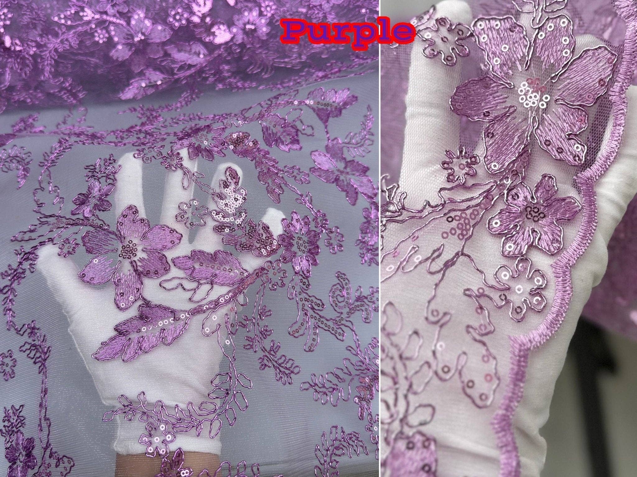 GalaTextile - Wholesale Fabric - Floral Embroidered Lace Corded Fabric With Sequins Fabric by the yard Non Stretch Shiny Floral Fabric with Sequins On Lace for Apparel Gowns1