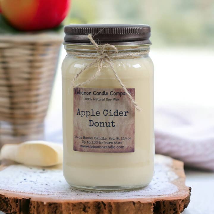 Lebanon Candle Company - Wholesale Jar/Filled Candle - Apple Cider Donut Candle, 16.5oz Mason Jar, 100hr Burn, Scented Soy, Non-Toxic, Highly Scented, Handmade in The USA, Natural Soy Wax, Long Lasting Scent7