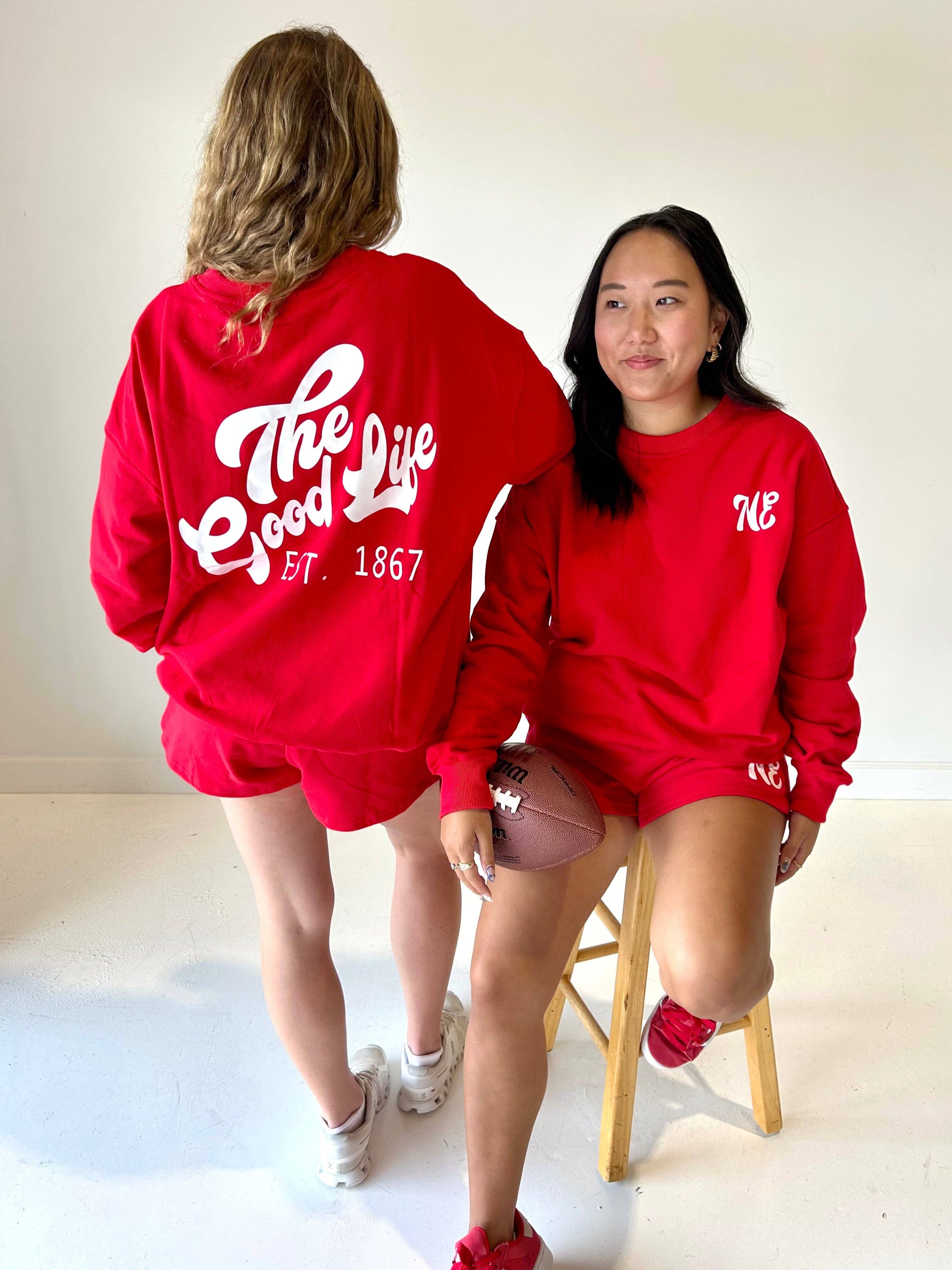 Red NE Good Life Core Sweatshirt for wholesale on Faire11