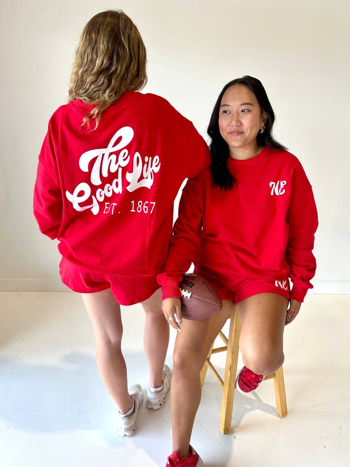 Red NE Good Life Core Sweatshirt for wholesale on Faire11