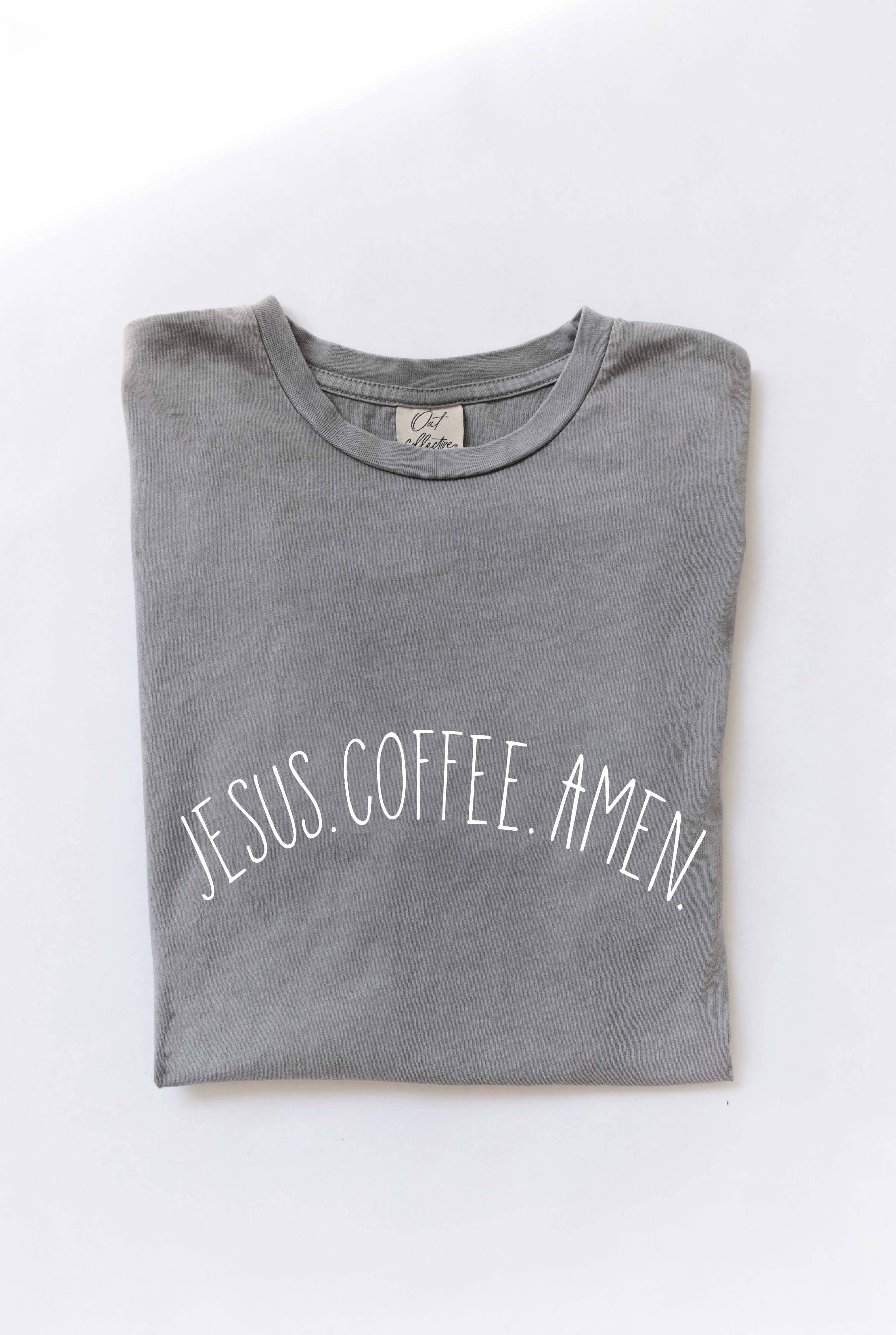 OAT COLLECTIVE - Venta al por mayor Camiseta serigrafiada - Mujer - Camiseta estampada JESUS COFFEE AMEN Mineral Washed2