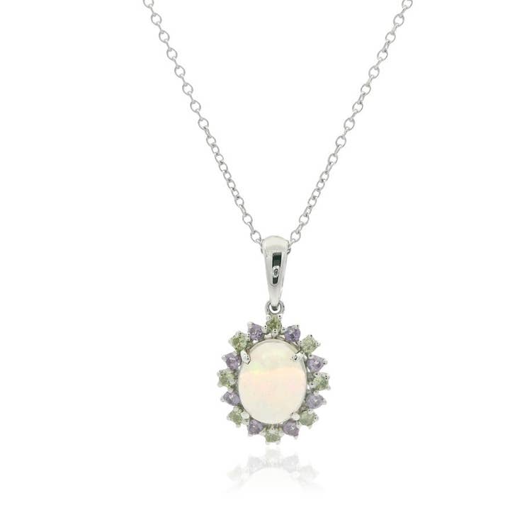 Ethiopian Opal With Multi Stone 1.60ctw Pendant With Chain In Sterling Silver for wholesale by Jaipur Jewelry