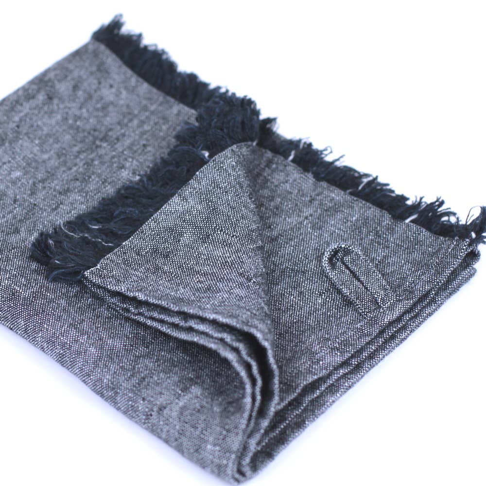 LinenCasa - Wholesale Hand Towel - Linen Hand  Towel – Stonewashed – Black with Frayed Edges2