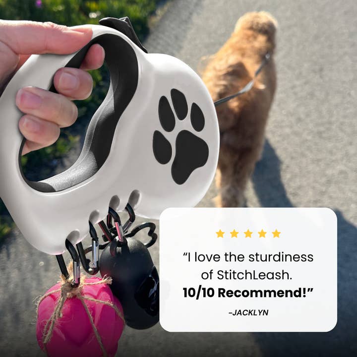 StitchLeash - Wholesale Pet Leash - Dog - StitchLeash® Coops Retractable Dog Leash with Clip & Go™ System – Black/White | 16–23 ft | 6 per case15
