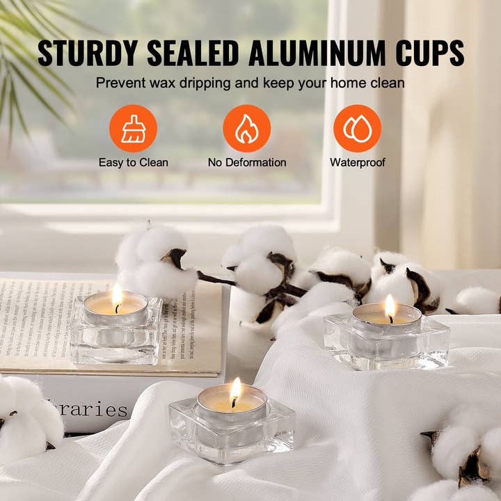 Slow Burn Flame - Wholesale Tea Light Candles - Elevate any occasion with this premium collection 200 Pack Unscented Tea Lights Candles 6.5 Hours Long Burning Smokeless Tealight Candles, Dripless with Aluminum Cups, Natural Palm Wax Votive Candles for Home, Weddings, Christmas, White3