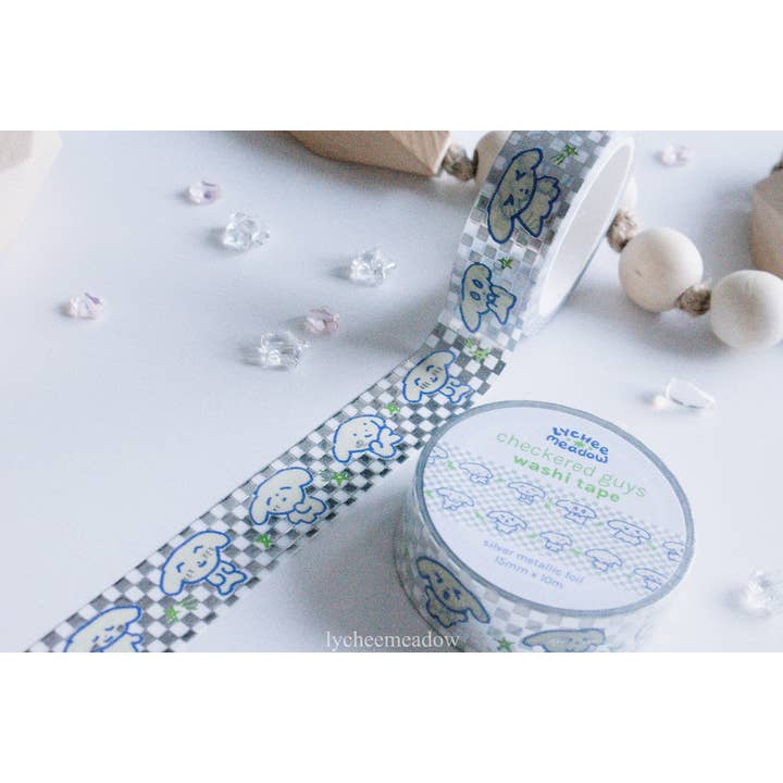 Checkered Guys Silver Metallic Foil Washi Tape for wholesale by Lycheemeadow