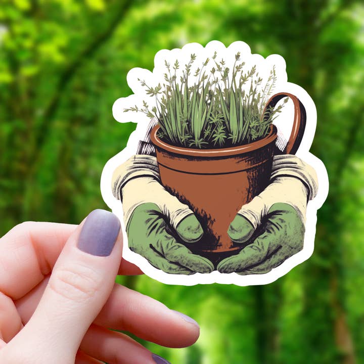 Hands Holding Potted Plant Sticker - 3" for wholesale by Mimic Gaming Co