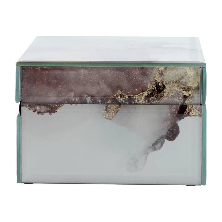 Sagebrook Home - Wholesale Decorative Box - Decorative Box - White/Beige/Gold Wood Abstract, 8x3 in.8