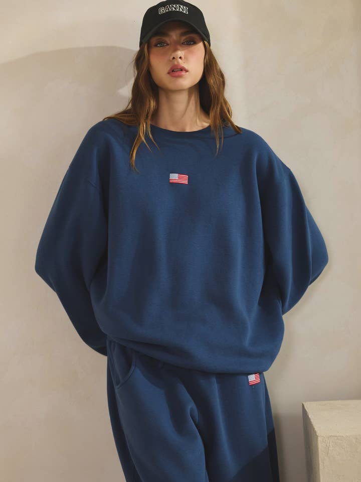 T2756 US Flag Washed Relaxed Fit Sweatshirt for wholesale by Creamon