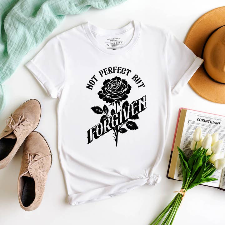 T-shirt graphique Not Perfect But Forgiven pour la vente par Corinthian's Corner