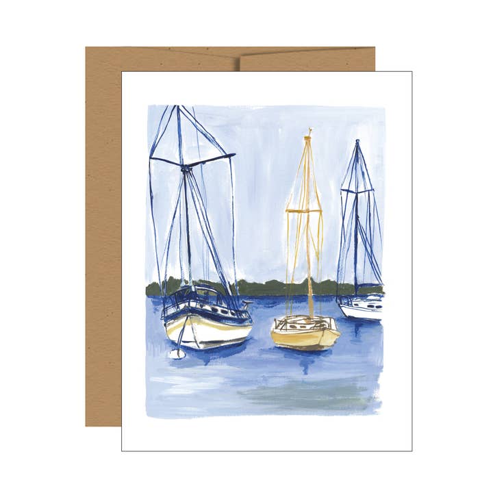 Carte de vœux Sailboat Coastal pour la vente par Jessica Frasz Studio