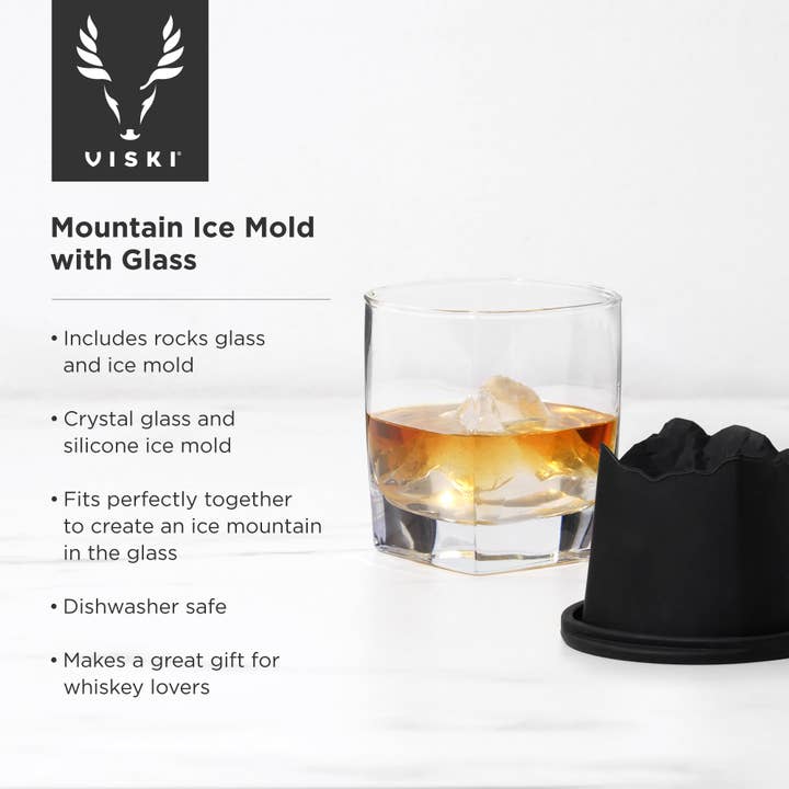 Viski - Wholesale Cocktail/Liquor Glass - Glacier Rocks® Mountain Ice Mold & Crystal Whiskey Glass Set