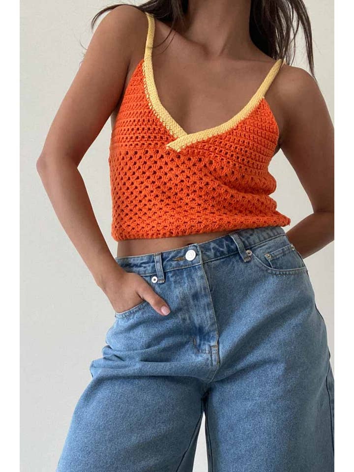 CONTRAST CROCHET KNIT TOP for wholesale by Et Clet