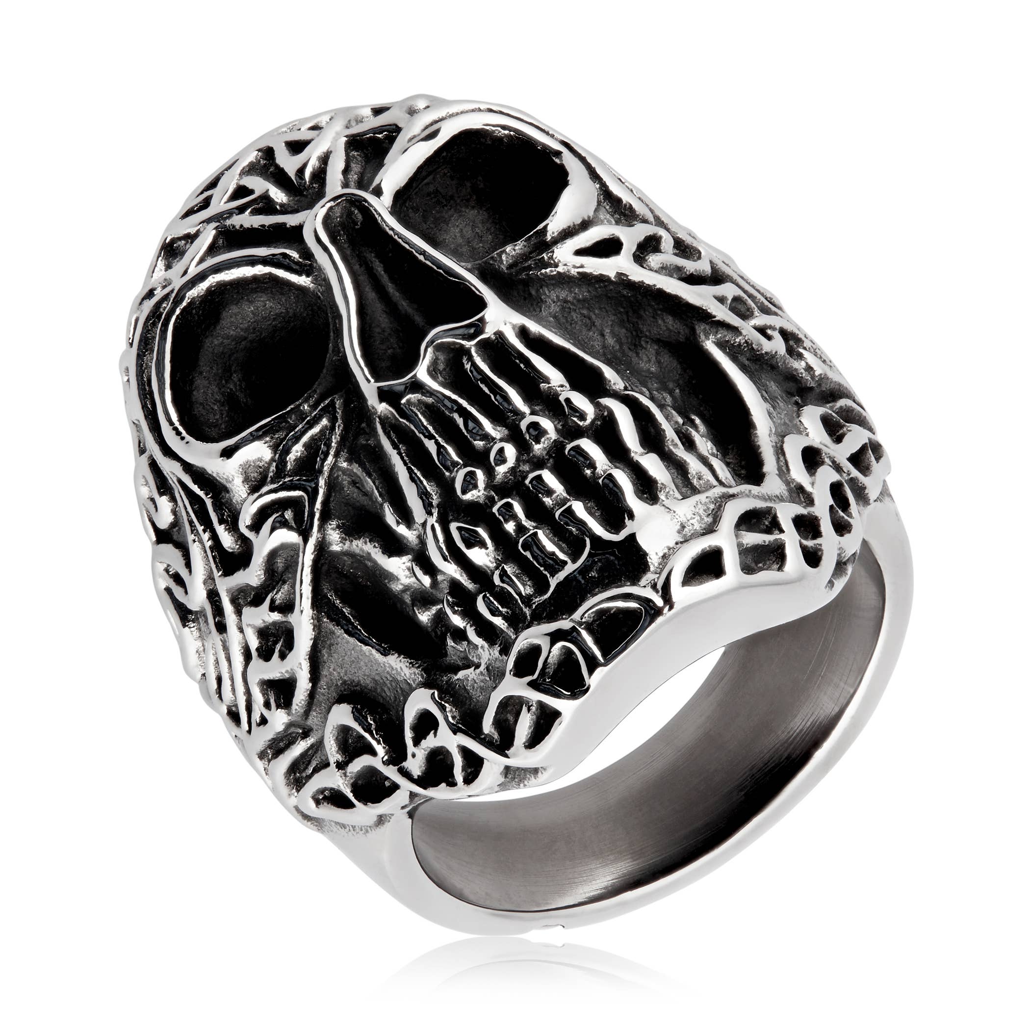West Coast Jewelry - Wholesale Signet Ring - Celtic Skull Antiqued Stainless Steel Ring1