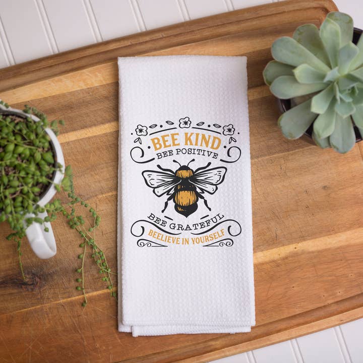 Bee Kind Bee Grateful Kitchen Towel, Dish Towel Apiary Honey for wholesale by Canary Road