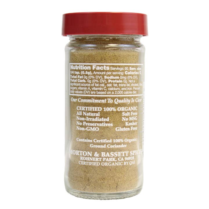 Morton & Bassett - Wholesale Dried Spice - M&B Organic Ground Coriander 1.6 oz1