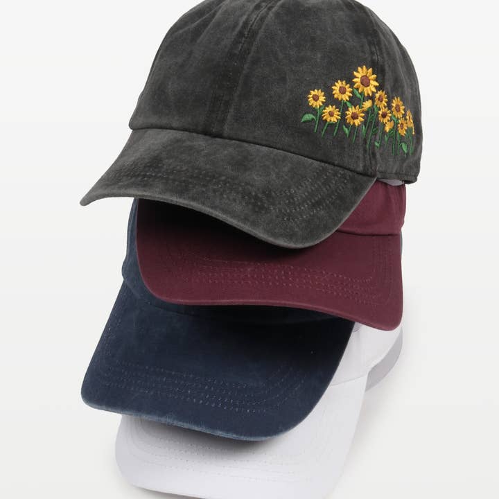 David And Young - Wholesale Baseball Cap - Women's - Sunflowers Side Embroidery Cotton Baseball Cap