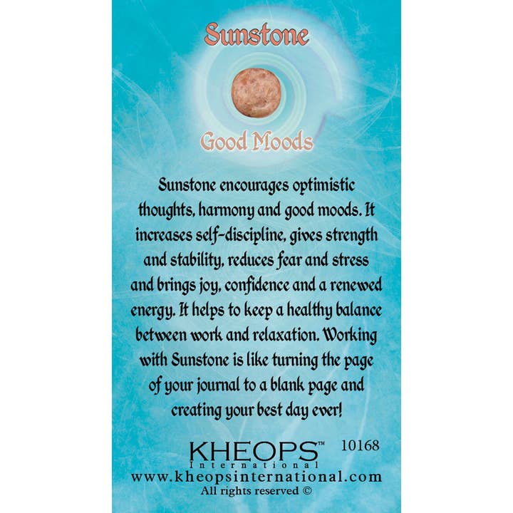 Kheops International - Wholesale Spiritual Stone/Crystal - Gemstone Properties Info Card Sunstone (Each)