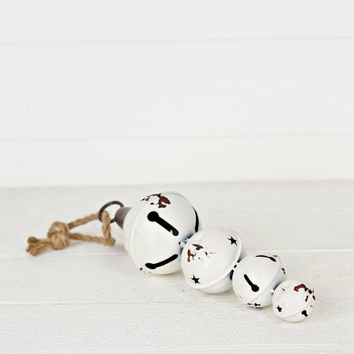 Holiday Depot Inc. - Wholesale Ornament - M10820- Distressed Metal 4 Bells Strand-White2