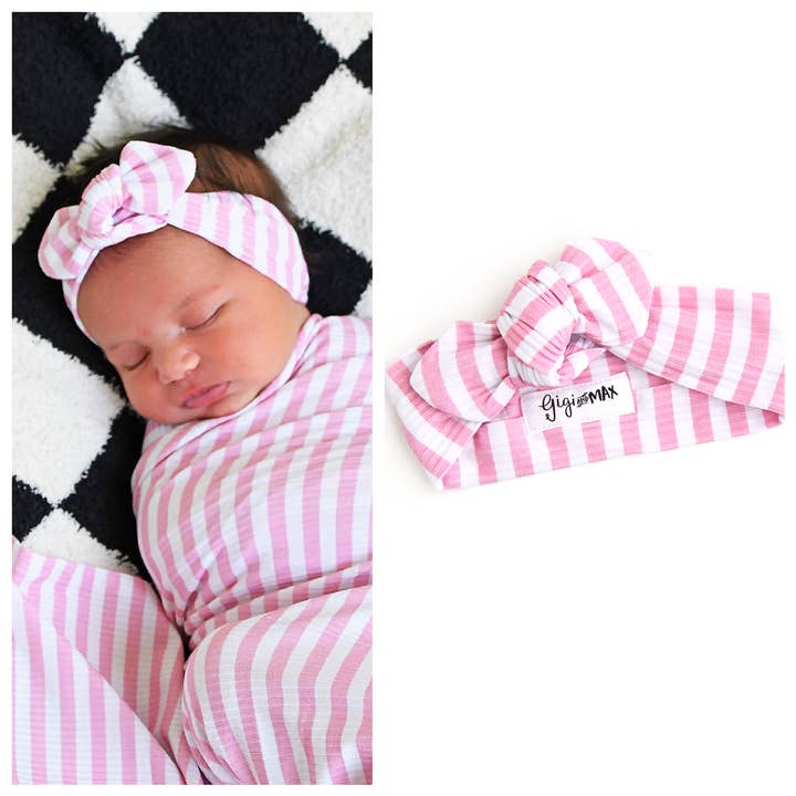 Cinta para el cabello con nudo superior acanalada rosa Lana para recién nacidos para venta al por mayor de Gigi and Max