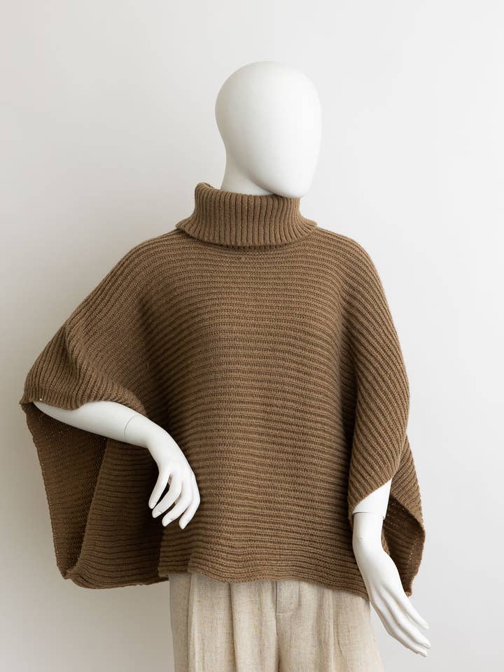 Leto Accessories - Wholesale Poncho - Women's - 🐢 Turtleneck Ribbed Knit Poncho w/ Armholes
