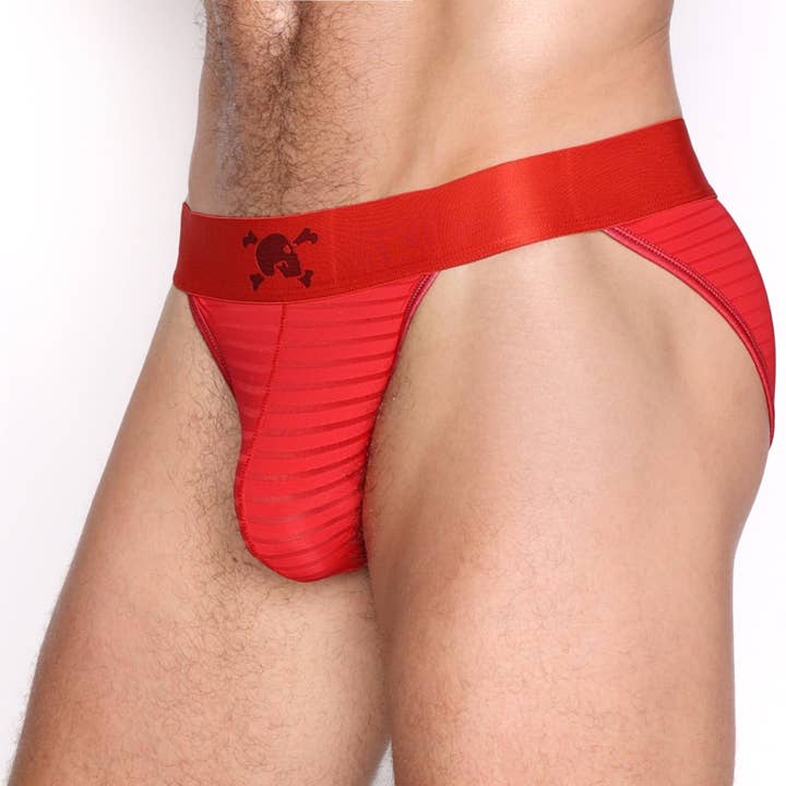 Just The Bones Sheer Red Stripe Sport Brief for wholesale by Skull & Bones