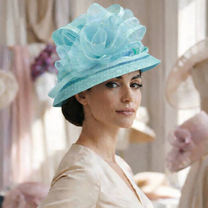 T15901 - Elegant dress Hat with Mesh Bow & Rhinestone Ac for wholesale by Maspros