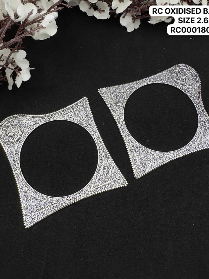 Square Shape Oxidized Bangle Size 2.6 for wholesale by REAAAN COLLECTIONS