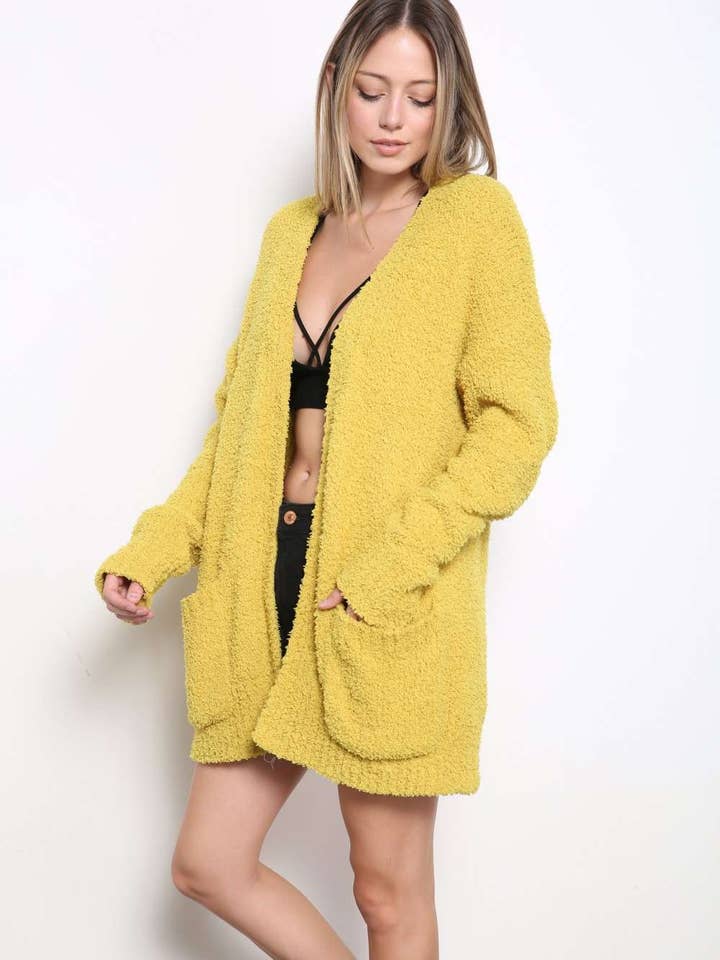 COZY FUR OPEN FRONT POCKETED CARDIGAN for wholesale by mittoshop