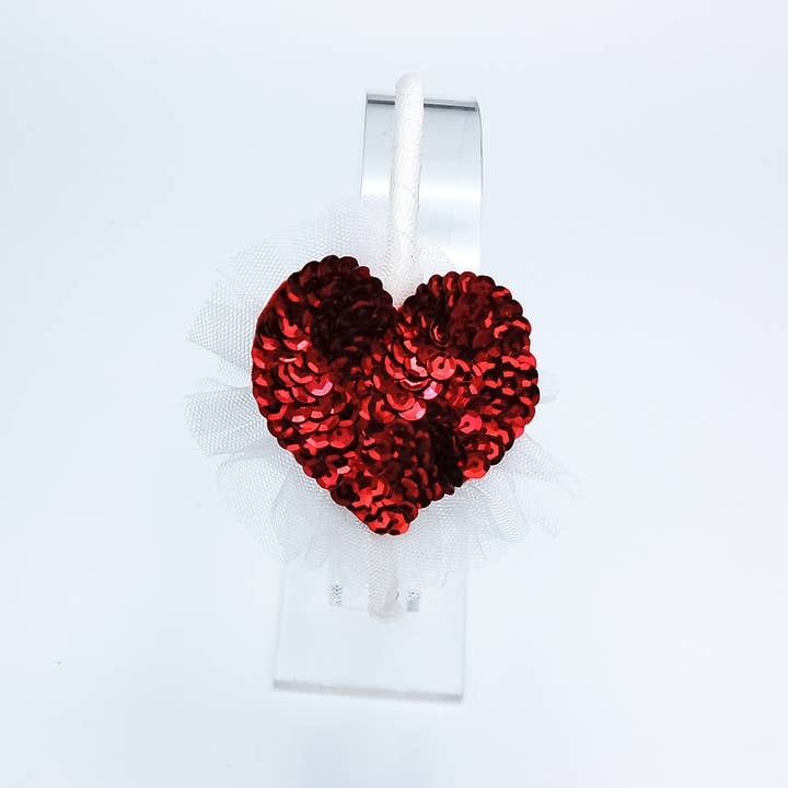 Lily and Momo - Wholesale Fashion Headband - Kids - Sequin Red Heart Kids Headband- Red and Ivory0