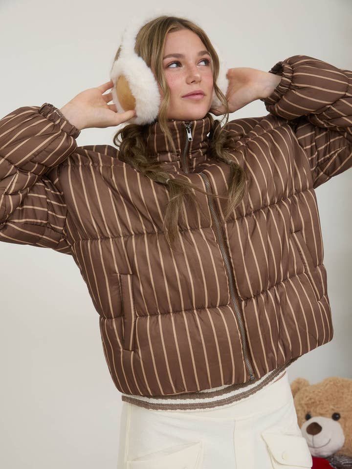 Blu Pepper - Wholesale Jacket - Women's - STRIPED HIGH NECK PUFFER JACKET 0