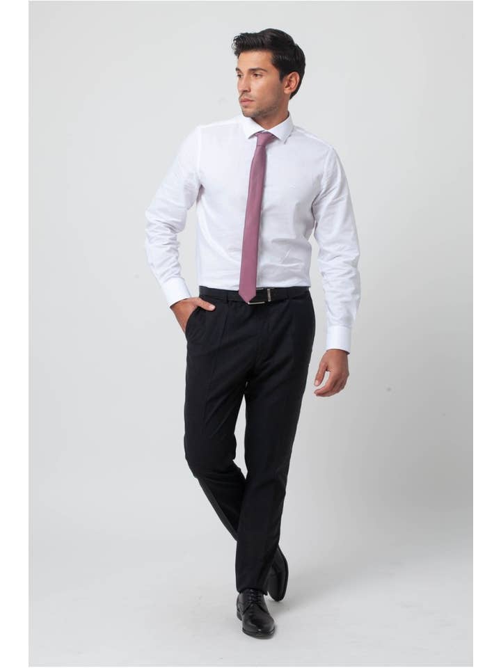 Blank Plain Dress Shirt – Slim Fit – White Poplin – Basic and Elegant Bohemian model for wholesale on Faire4