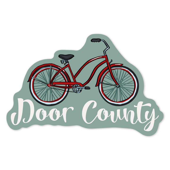 Lantern Press - Wholesale Sticker - Vinyl Sticker Door County, Wisconsin, Beach Cruiser Bike