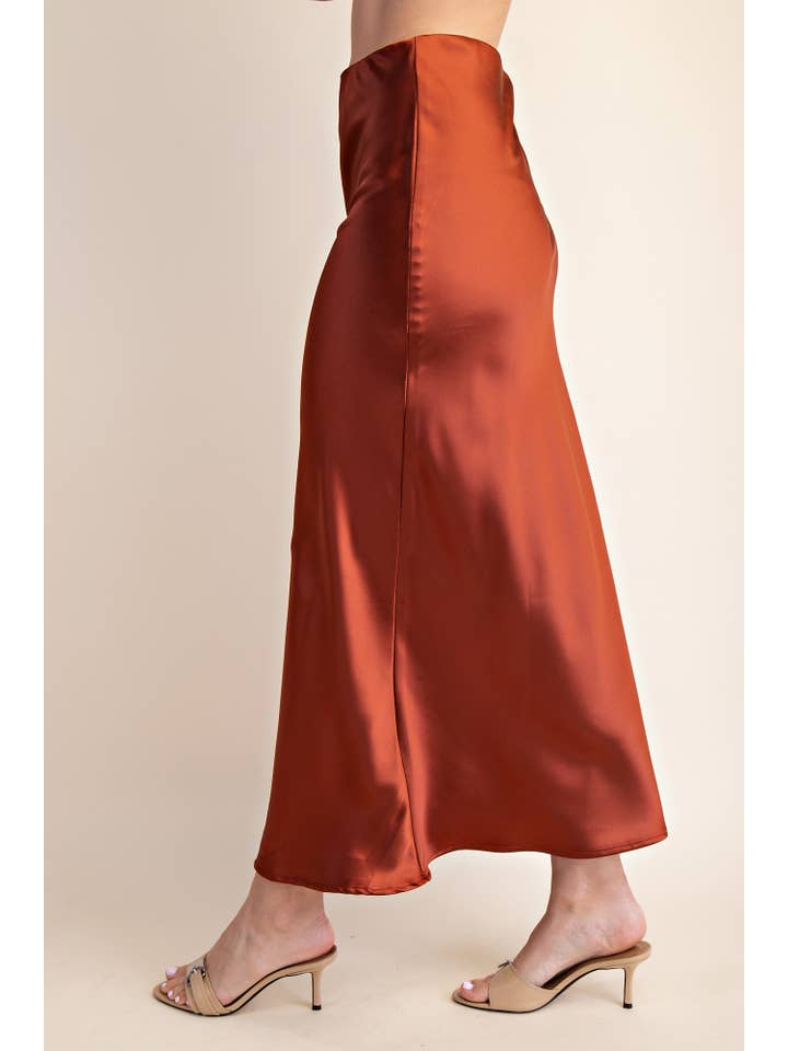 Glam - Wholesale Skirt - Women's - Waist Elastic Band Midi Satin Skirt12